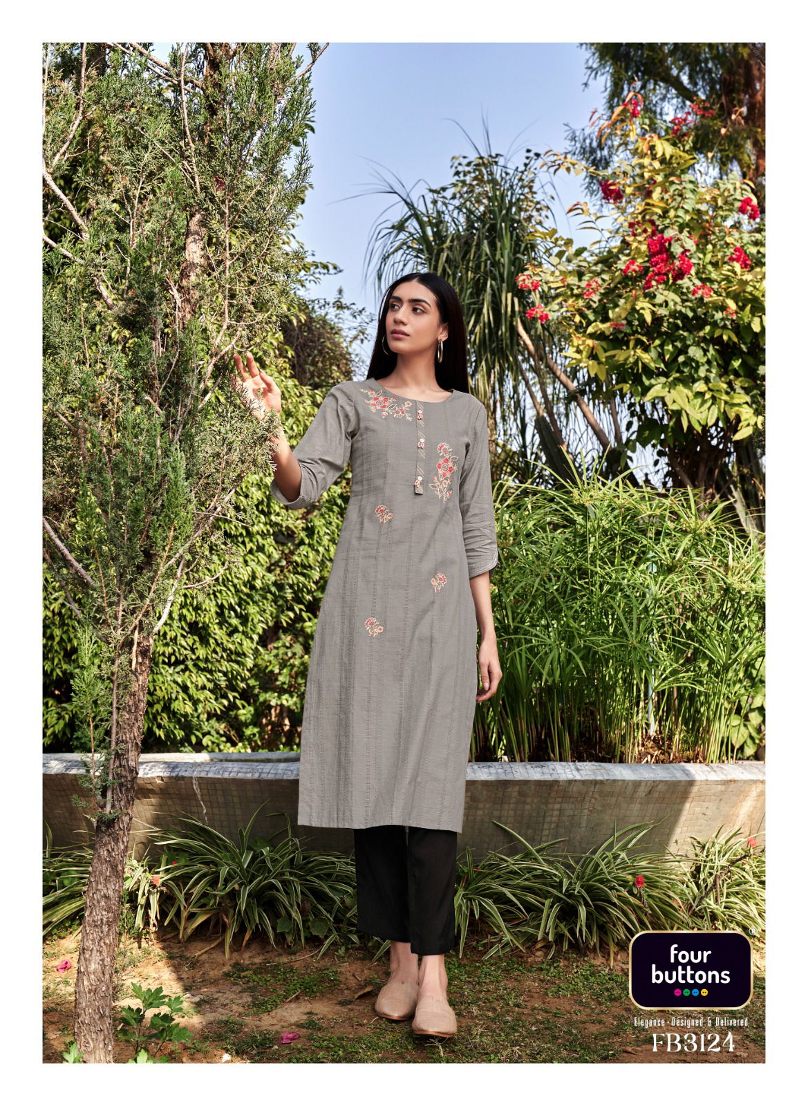 Four Buttons Tarz Fb3121-Fb3126 Wholesale Cotton Kurtis Catalog